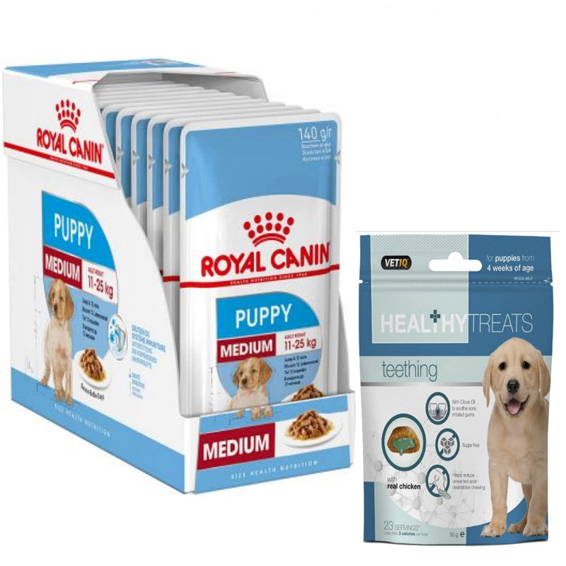 Medium Puppy Wet Food Royal anin in Gravy Pack of 10 x 140 and Healthy Teething Treats