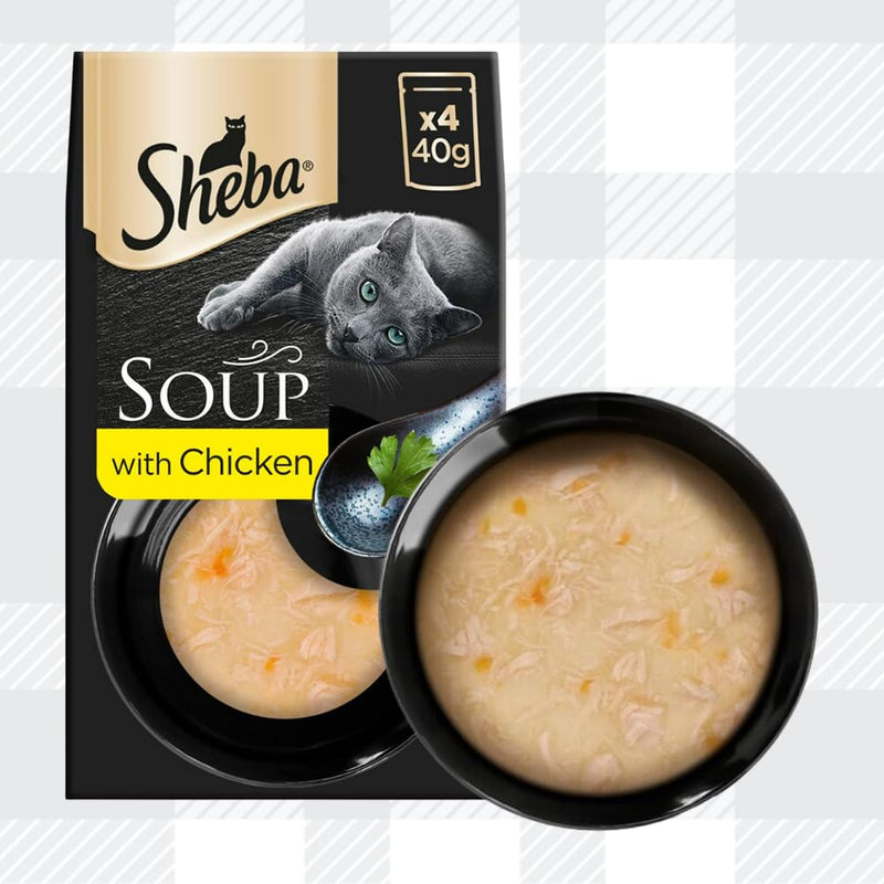 AETN Creations Sheba Classic Mixed Soups Pack 16x40g Chicken, Tuna, Chicken & Tuna and Fish & Veg with AETN Cat Treat Irresistible Supplementary Food for Adult Cats