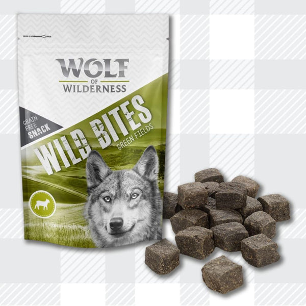 AETN Creations Wolf of Wilderness Wild Bites Grain-Free Dog Treats 4x180g in Lamb, Chicken, Duck & Beef Tasty Snacks for Your Furry Pup with AETN Treat