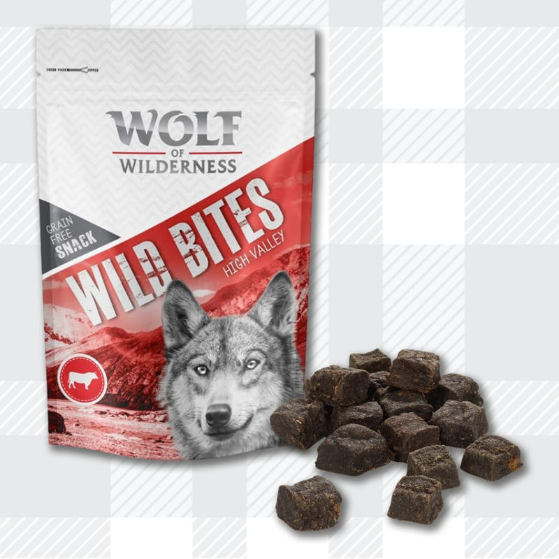 AETN Creations Wolf of Wilderness Wild Bites Grain-Free Dog Treats 4x180g in Lamb, Chicken, Duck & Beef Tasty Snacks for Your Furry Pup with AETN Treat