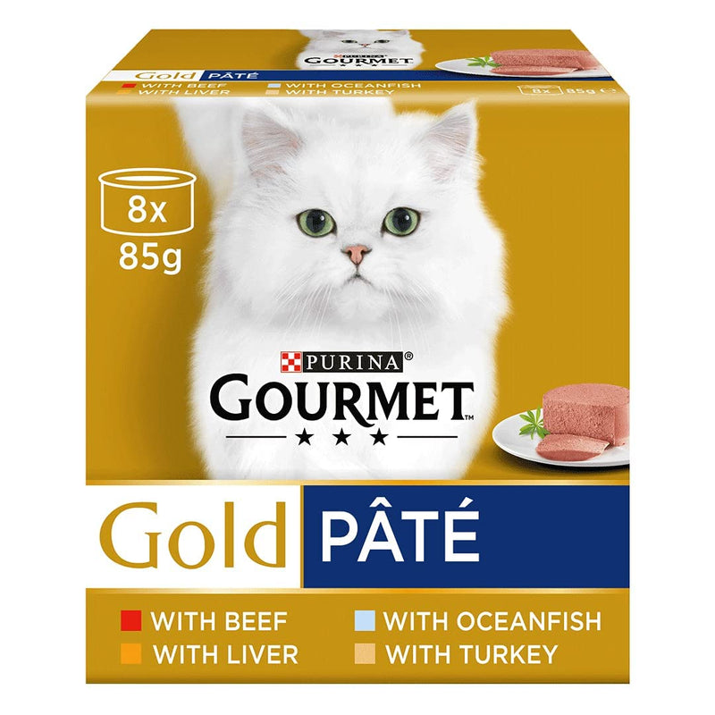 Gourmet Gold Pate Recipes Wet Cat Food contains delicious recipes with Ocean Fish, Liver, Turkey and Beef - Case of 6 (48 tins)