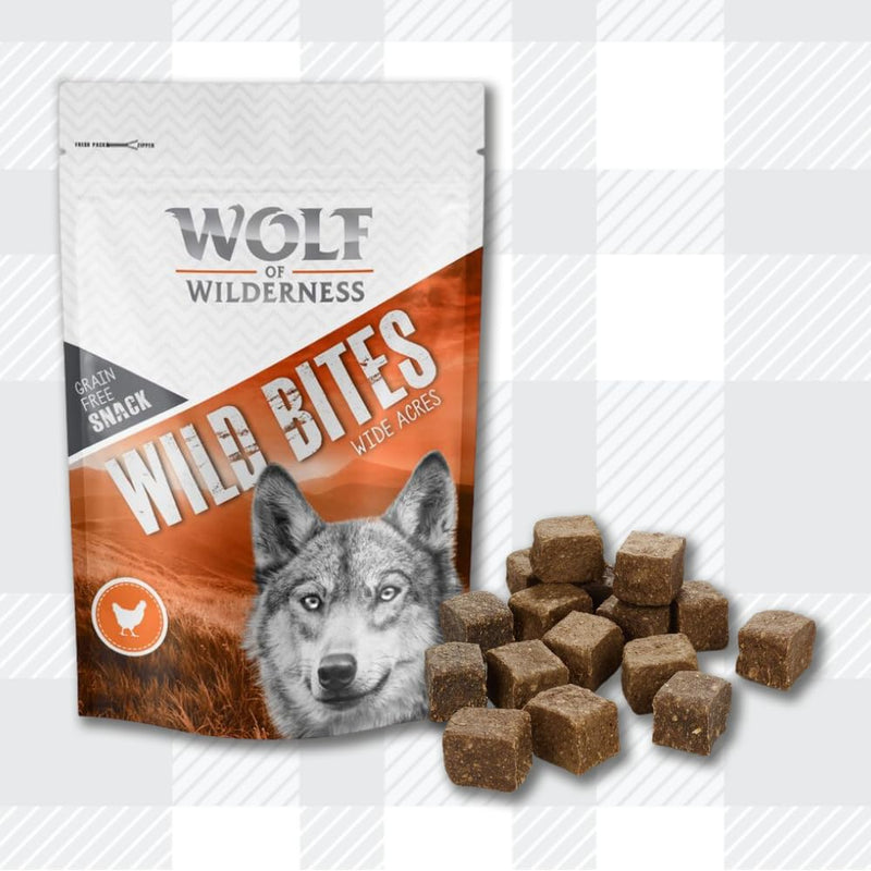 AETN Creations Wolf of Wilderness Wild Bites Grain-Free Dog Treats 4x180g in Lamb, Chicken, Duck & Beef Tasty Snacks for Your Furry Pup with AETN Treat