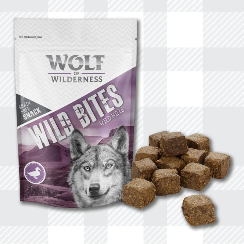 AETN Creations Wolf of Wilderness Wild Bites Grain-Free Dog Treats 4x180g in Lamb, Chicken, Duck & Beef Tasty Snacks for Your Furry Pup with AETN Treat