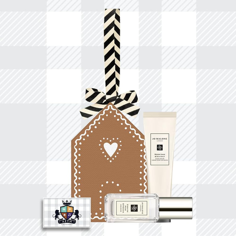 AETN Creations Elegant Gift Bundle Jo Malone Christmas Ornament of Cologne and Hand Cream adding Elegance and Fragrance to Your Festive Decor with AETN Christmas Card