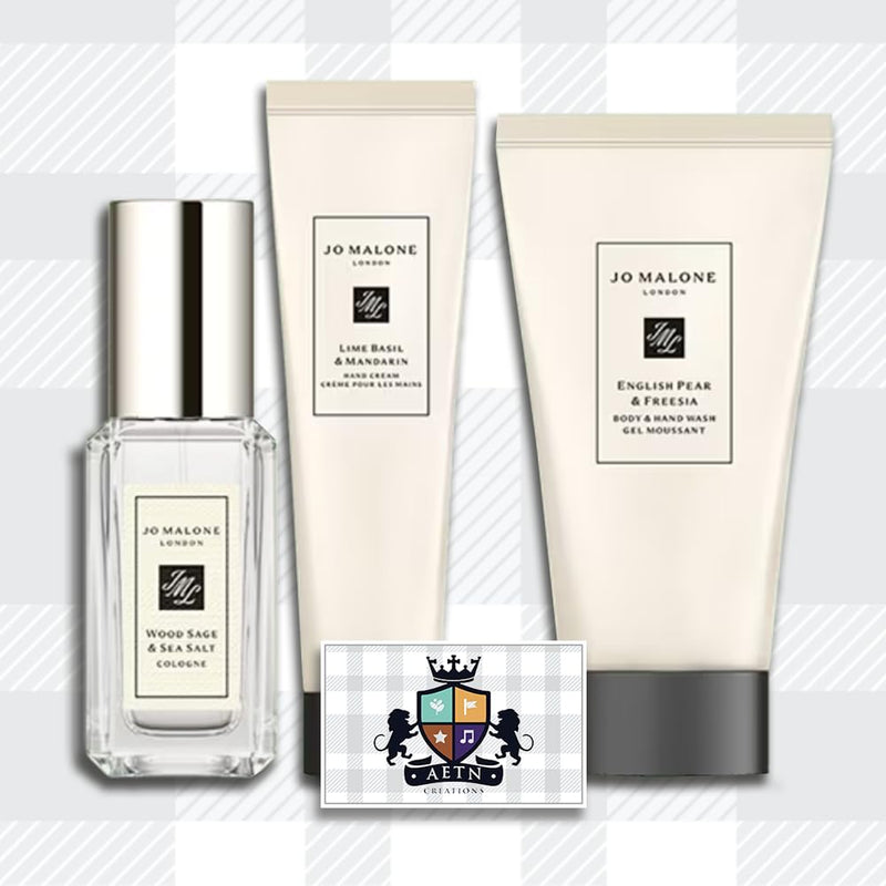 AETN Creations Gift Bundle Jo Malone Christmas Cracker Festive Set of Cologne, Hand Wash, Hand Cream Complete with AETN Christmas Card