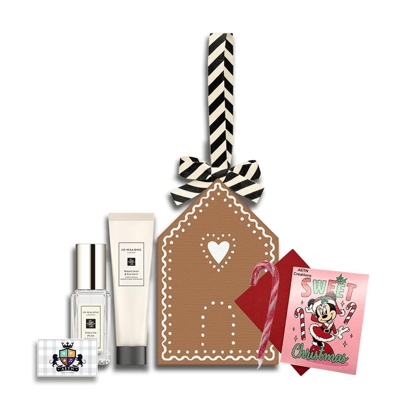 AETN Creations Elegant Gift Bundle Jo Malone Christmas Ornament of Cologne and Hand Cream adding Elegance and Fragrance to Your Festive Decor with AETN Christmas Card