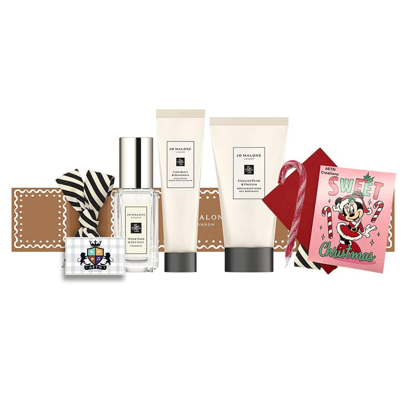 AETN Creations Gift Bundle Jo Malone Christmas Cracker Festive Set of Cologne, Hand Wash, Hand Cream Complete with AETN Christmas Card