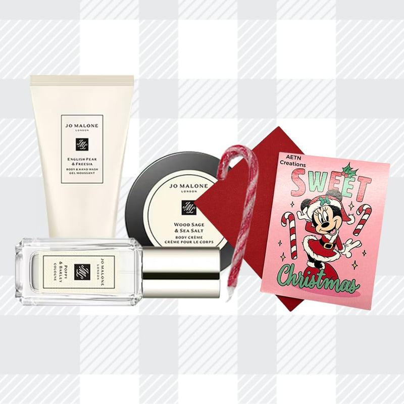 AETN Creations Gift Bundle Unwrap the Magic with Jo Malone Cream Christmas Cracker Set of Cologne, Body & Hand Wash and Body Crème with AETN Christmas Card