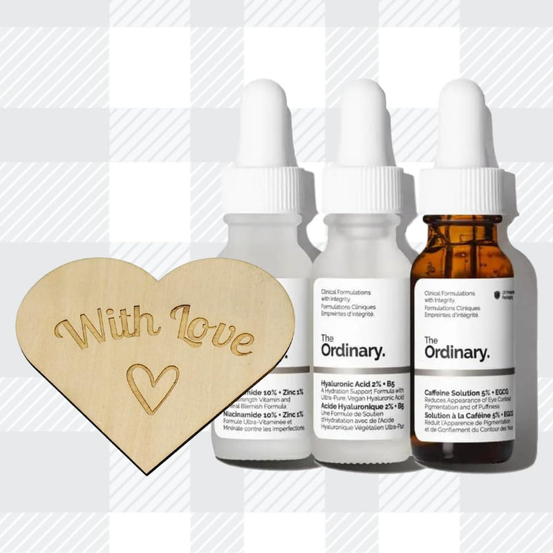 AETN Creations The Ordinary Most-Loved Set of Hyaluronic Acid, Niacinamide + Zinc and Caffeine Solution with AETN Keepsake Heart Gift