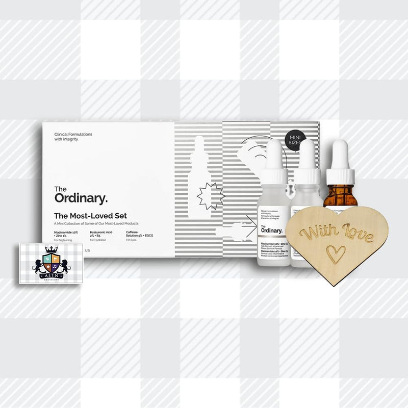 AETN Creations The Ordinary Most-Loved Set of Hyaluronic Acid, Niacinamide + Zinc and Caffeine Solution with AETN Keepsake Heart Gift