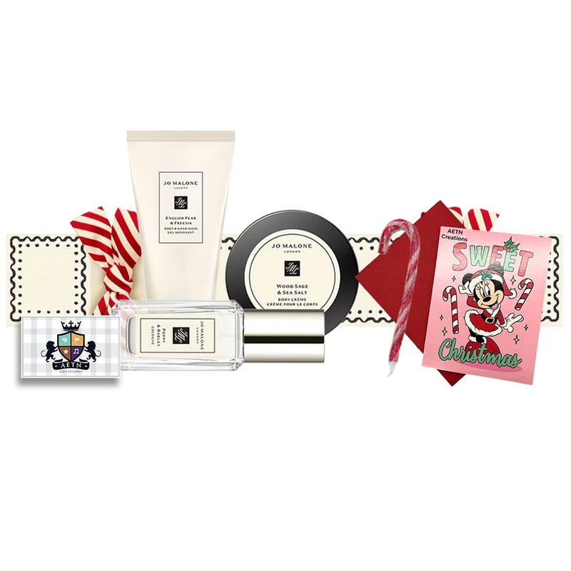 AETN Creations Gift Bundle Unwrap the Magic with Jo Malone Cream Christmas Cracker Set of Cologne, Body & Hand Wash and Body Crème with AETN Christmas Card