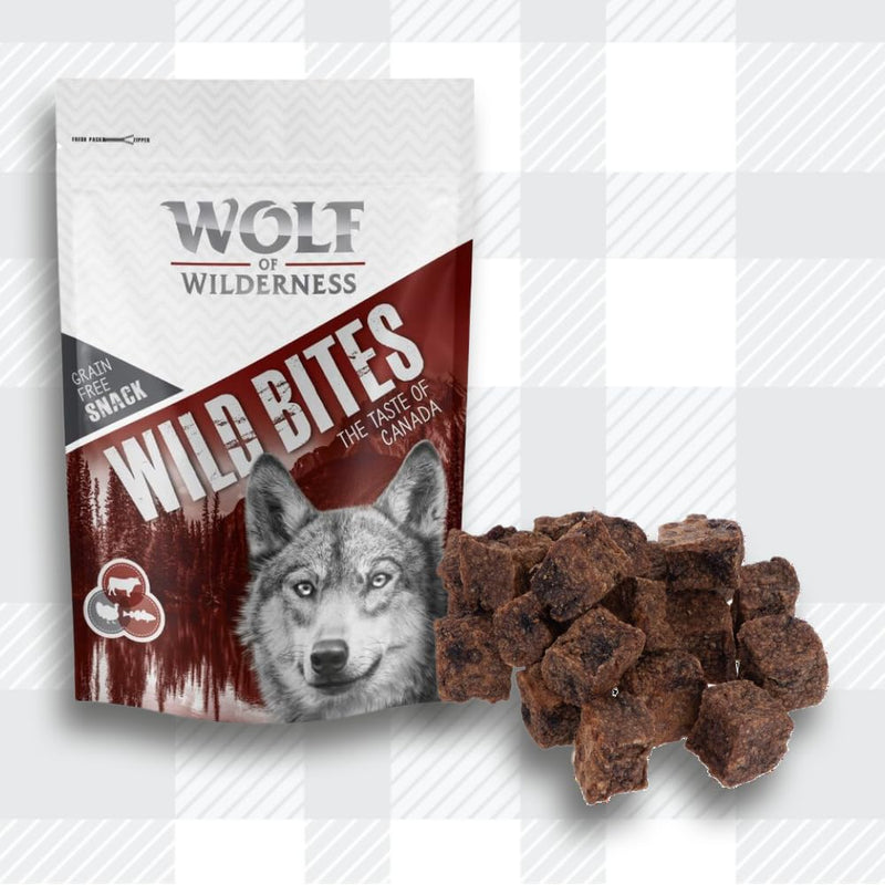 AETN Creations Wolf of Wilderness Wild Bites Grain-Free Dog Treats 3x180g Taste of Canada, Scandinavia, Mediterranean Flavours with AETN Jerky Treat