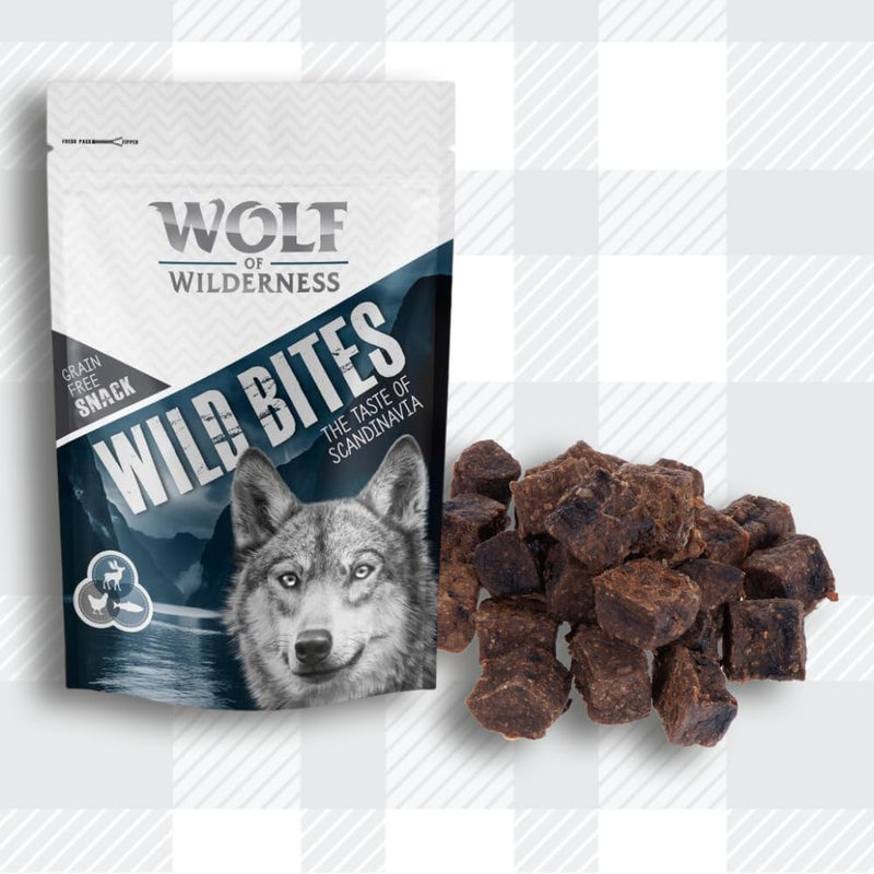 AETN Creations Wolf of Wilderness Wild Bites Grain-Free Dog Treats 3x180g Taste of Canada, Scandinavia, Mediterranean Flavours with AETN Jerky Treat