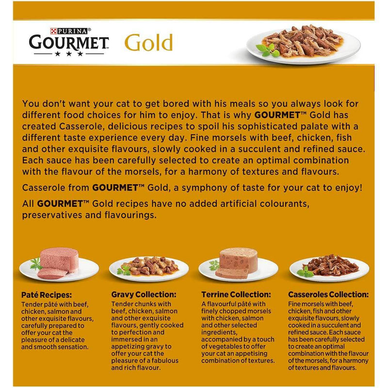 Gourmet Gold Double Delicacies Wet Cat Food Multipack - Case of 6 - with Beef and Chicken, Ocean Fish with Spinach, Duck and Turkey, Beef and Chicken with Tomato