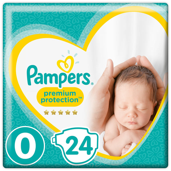 Pampers - Premium Protection Diapers Size 0, for Babies Under 3 kg - 24 Pieces