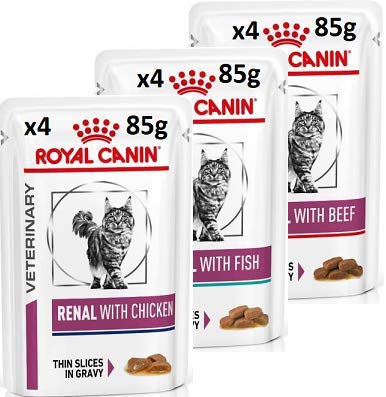 Royal Canin Veterinary Feline Renal"Premium Mix" of 12 x 85g. Include 4x Tuna 4x Chicken 4x Beef Cat Food. By ResqueT. *ALL IN ONE RANDOM BOX