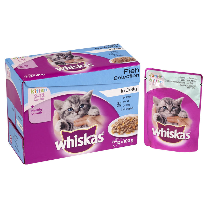 Whiskas Kitten Cat Food Fish Selection in Jelly, 12 x 100g