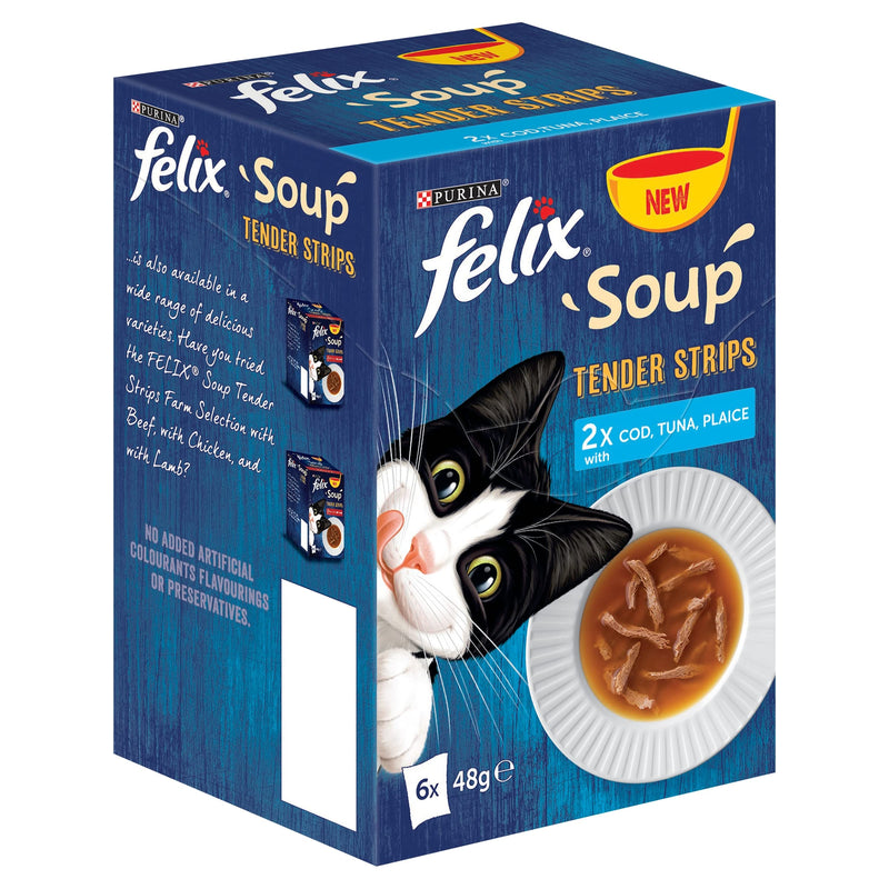 Felix Soup Cat Food Fish Selection Tender Strips 6×48g, Pack of 8