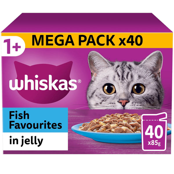 Whiskas 1+ Adult Cat Fish Selection Pouches in Jelly, 40 x 85 g