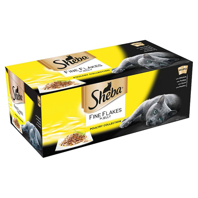 Sheba Fine Flakes - Wet Cat Food for Adult Cats, Poultry Collection in Jelly, 48 Pouches (48 x 85 g)