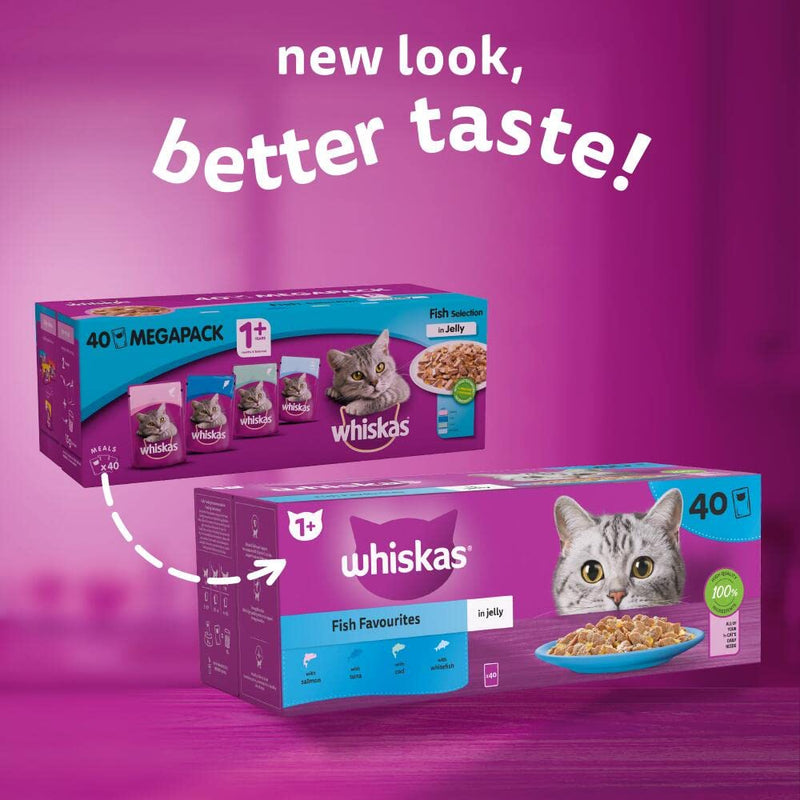 Whiskas 1+ Adult Cat Fish Selection Pouches in Jelly, 40 x 85 g