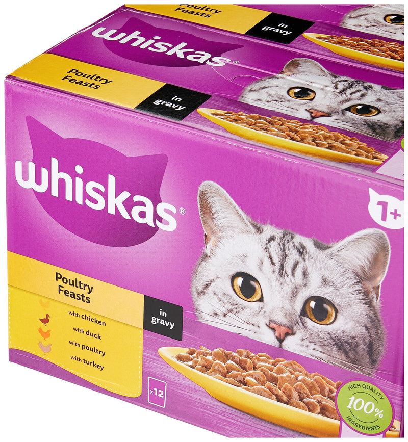 WHISKAS 1+ Cat Pouches Poultry Feasts in Gravy 12x85g