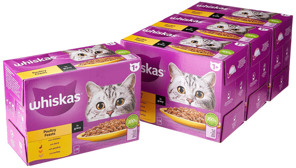 WHISKAS 1+ Cat Pouches Poultry Feasts in Gravy 12x85g