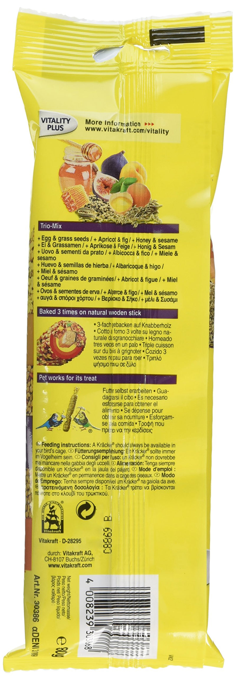 Vitakraft Budgie Kracker Bird Food Honey-Sesame/Egg-Grass/Apricot-Fig, Pack of 7