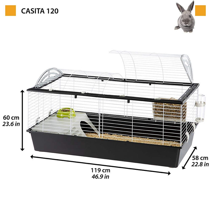 Ferplast Large and Spacious Rabbits Cage CASITA 120, Guinea Pigs and Small Animals House, Rounded Openable Roof, Accessories are Included, Made of Varnished White Metal and Plastic, 119 x58 x H 60 cm