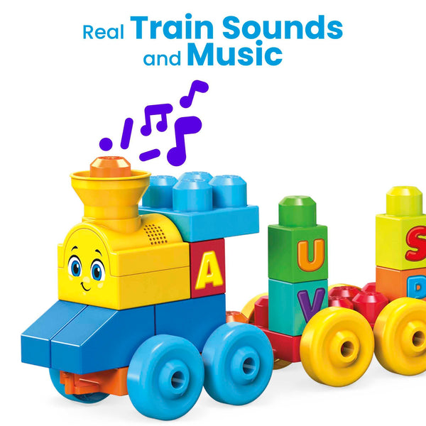 MEGA BLOKS Fisher-Price ABC Blocks Building Toy, ABC Musical Train with 50 Pieces, Music and Sounds for Toddlers, Gift Ideas for Kids Age 1+ Years, FWK22