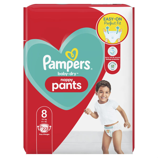 Pampers Baby-Dry Nappy Pants Size 8, 22 Nappies, 19kg+, Essential Pack