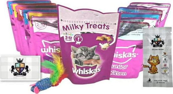 Whiskas Delightful Mixed Pack - 6 Pouches Of Fish Flavour, 6 Menu Delicious Food For A Happy And Healthy Kitten With AETN Creations Cat Treat, Milky Treats Toy, Perfect Growing Kittens