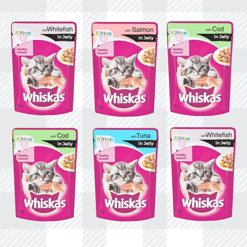 Whiskas Delightful Mixed Pack - 6 Pouches Of Fish Flavour, 6 Menu Delicious Food For A Happy And Healthy Kitten With AETN Creations Cat Treat, Milky Treats Toy, Perfect Growing Kittens